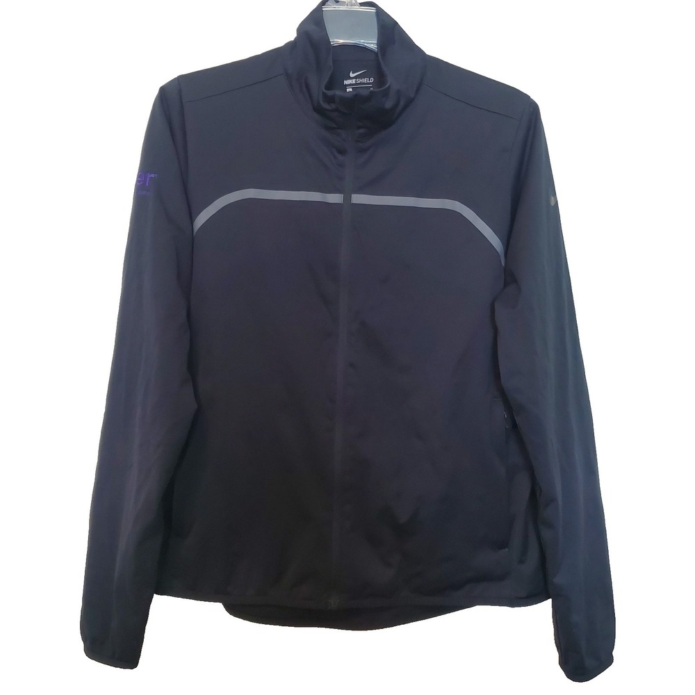 Nike Shield Jacket Running Black Full Zip Has Ciber Co Embroidered On The Sleeve